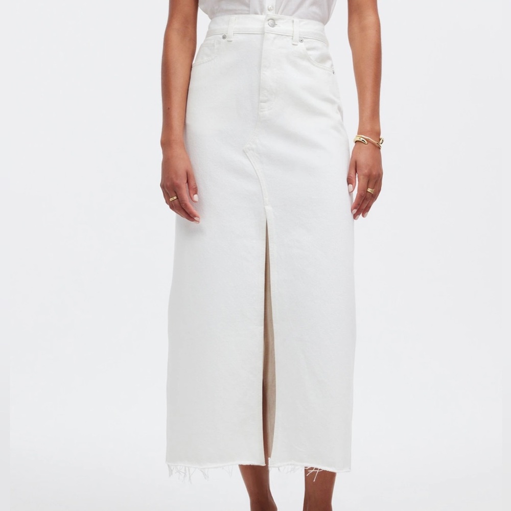 New With Tags Madewell The Rilee Denim Midi Skirt in Tile White